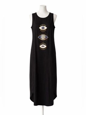 Black Sleeveless Dress with Gold & Blue Eye Motif